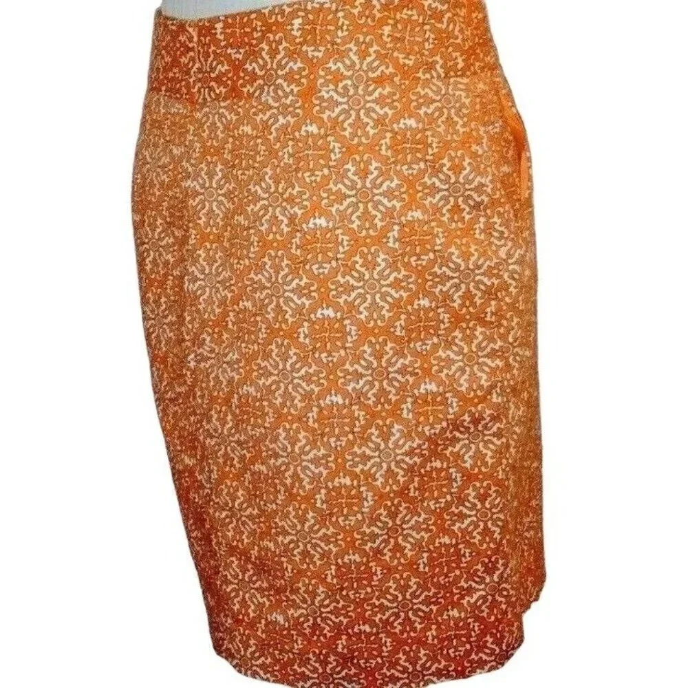 Rafaella Petite Womens Pencil Skirt Size 6P Orange White